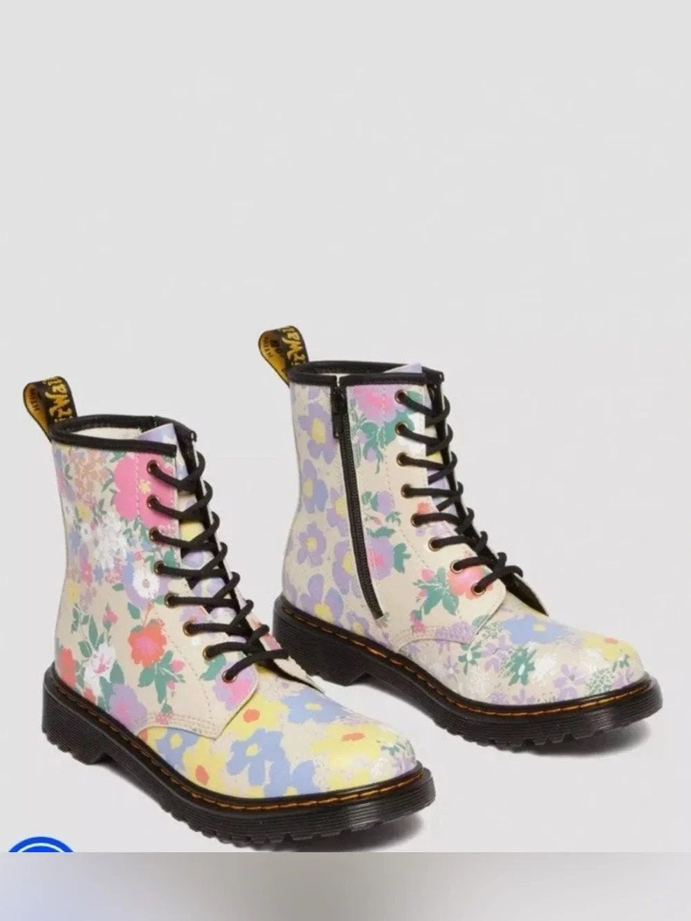 Dr. Martens Youth 1460 J Floral Mash Up Leather Lace Up Boots US 2